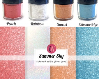 Summer Sky - Kakewalk edible glitter quad. Rainbow, Peach, Sunset and Shimmer Blue. Drink & cocktail glitter. Dessert glitter set.