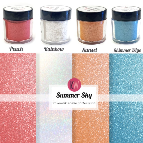 Summer Sky - Kakewalk edible glitter quad. Rainbow, Peach, Sunset and Shimmer Blue. Drink & cocktail glitter. Dessert glitter set.