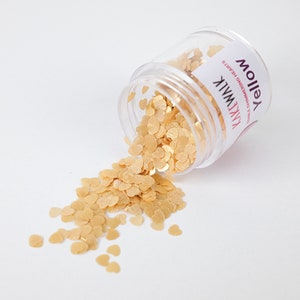 Edible Glitter Hearts by Kakewalk | Metallic mini hearts edible glitter in yellow gold and pearl white | 4 grams