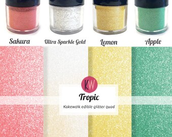 Tropic - Kakewalk edible glitter quad. Lemon, Apple, Ultra Sparkle Gold and Sakura. Drink & cocktail glitter. Dessert glitter set. Inac