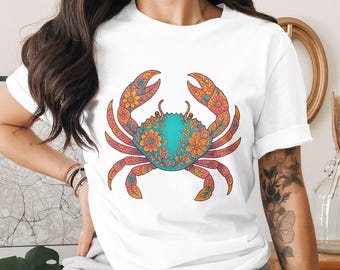 Floral Crab Png, Crab Clipart, Sublimation Png, Digital Download Png, Beach Png, Ocean Png, Boho Crab