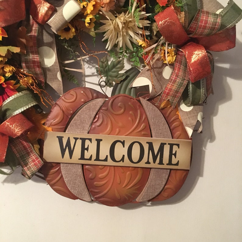 Fall Thanksgiving Pumpkin Welcome Wreath Door hanger