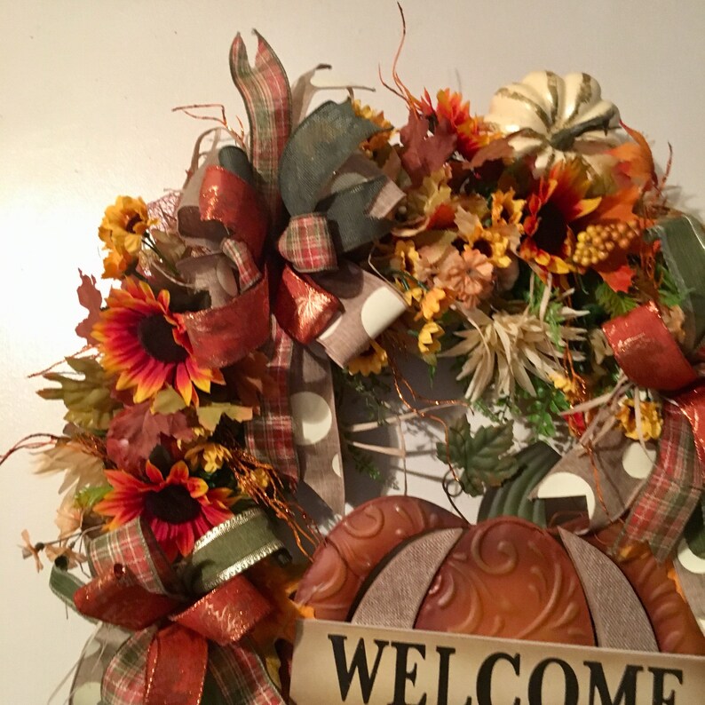 Fall Thanksgiving Pumpkin Welcome Wreath Door hanger