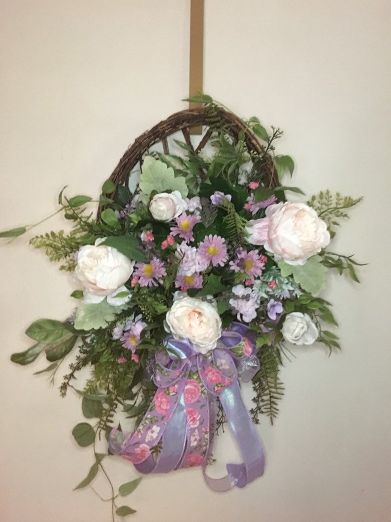 purple and pink spring wreath spring door hanger Purple and pink egg shaped Easter wreath
