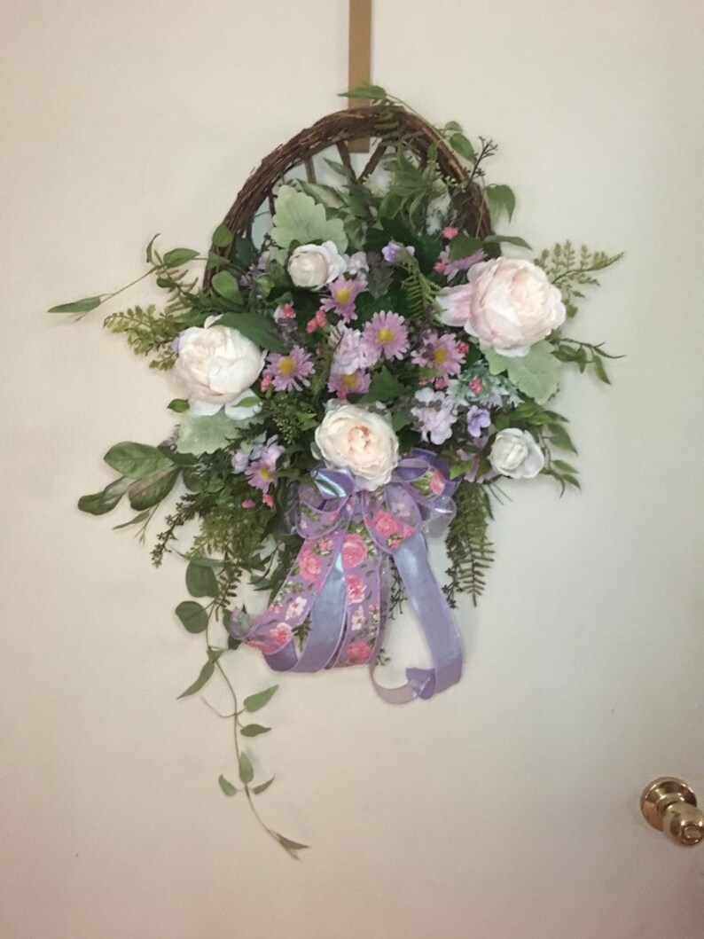 purple and pink spring wreath spring door hanger Purple and pink egg shaped Easter wreath
