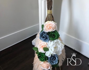 Escoba de boda- Tradición de boda de saltar la escoba para regalo de pareja para el hogar Escoba de salto de boda con mango de satén para regalo de boda