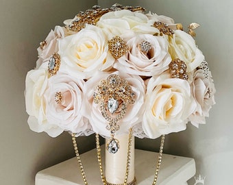 Brooch Bouquet For Bride Personalized Bouquet For Gatsby Wedding Vintage Bouquet For Bride Bling Bouquet For Glam Wedding