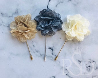 Boutonniere Burlap Rose Prom Boutonniere Rose Pin for Rustic Wedding Boutonniere for Suit Lapel Pin Flower Pin Chest Corsage