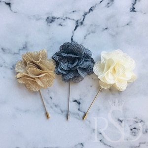 Boutonniere Burlap Rose Prom Boutonniere Rose Pin for Rustic Wedding Boutonniere for Suit Lapel Pin Flower Pin Chest Corsage