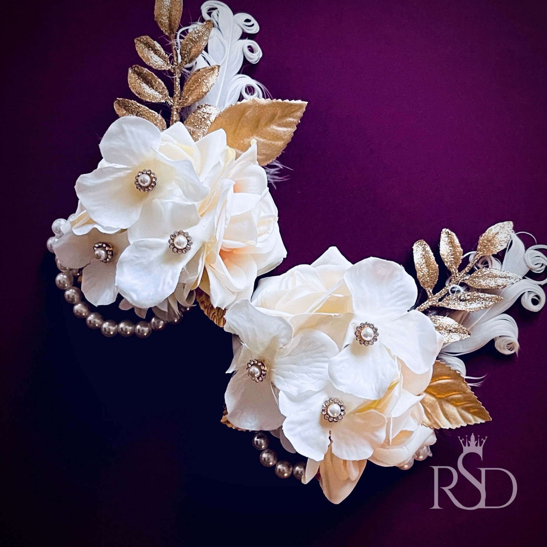 Cream Flowers Small Fascinator with White Feathers Hair Accessory Dress Corsage Feather Fascinator Cream - Etsy main image 2
