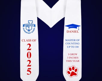 Graduation Stole for Kids Personalized Graduation Sash Customized Graduation Gift for Elementary School Graduation Unisex Kids Stole