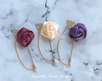 Boutonniere Silk Rose Prom Boutonniere Rose Pin for Wedding Boutonniere for Suit Flower Pin Chest Corsage Lapel Pin