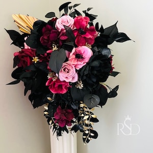 Cascading Bridal bouquet For Wedding Gift For Bridal Bouquet Eucalyptus Bouquets Black Bridal Bouquet Cascading Black Wedding Bouquet