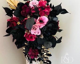 Cascading Bridal bouquet For Wedding Gift For Bridal Bouquet Eucalyptus Bouquets Black Bridal Bouquet Cascading Black Wedding Bouquet