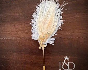 Peacock Feather Boutonniere Lapel Pin Prom Boutonniere for Wedding Boutonniere for Suit Feather Pin Chest Corsage Handmade Boutonniere