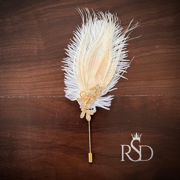 Peacock Feather Boutonniere Lapel Pin Prom Boutonniere for Wedding Boutonniere for Suit Feather Pin Chest Corsage Handmade Boutonniere