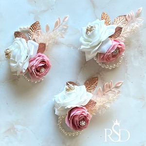 what color corsage for rose gold dress Rose Gold Corsage and Boutonniere Set