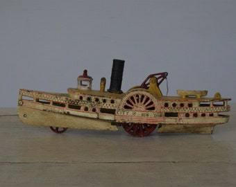 Originele antieke Cast-Iron Sidewheel Steamboot "City of NEW YORK",