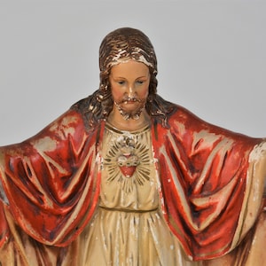 Large antique Sacred Heart of Jesus  Art Deco  Plaster statue