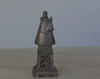 Vintage spelter Maagd Maria religieus beeld "Notre Dame de Montaigu" (Onze-Lieve-Vrouw van Scherpenheuvel)