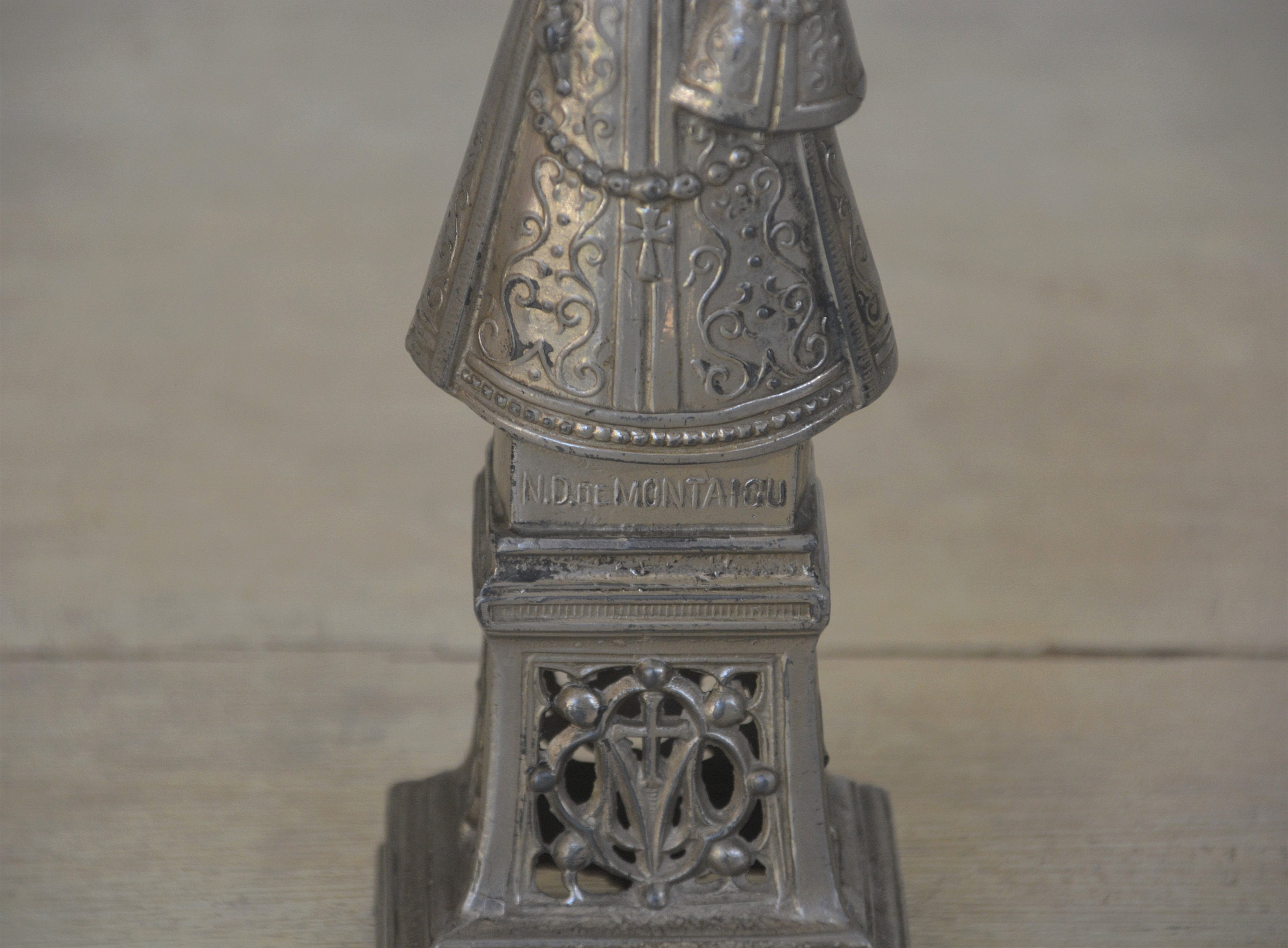 Vintage Spelter Virgin Mary Religious Statue notre Dame De Montaigu our ...