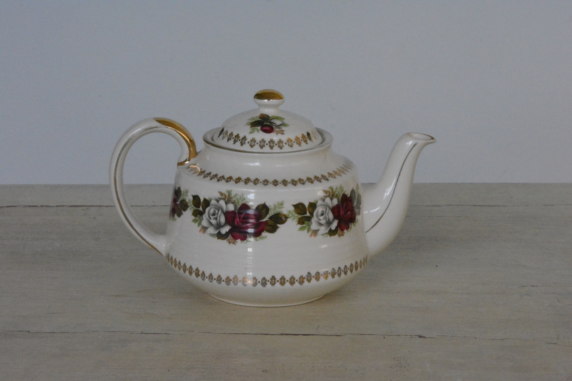 Vintage Sadler China Teapot with Gold lining and Floral Etsy