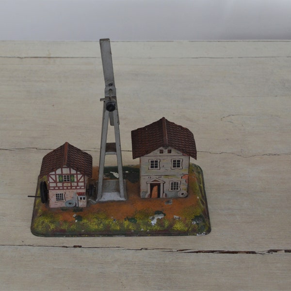 Antique Bing tin toy steam windmill and  hammer mill, made by the Nürnberger Metallfabrik Gebrüder Bing, Germany  in the 1910's