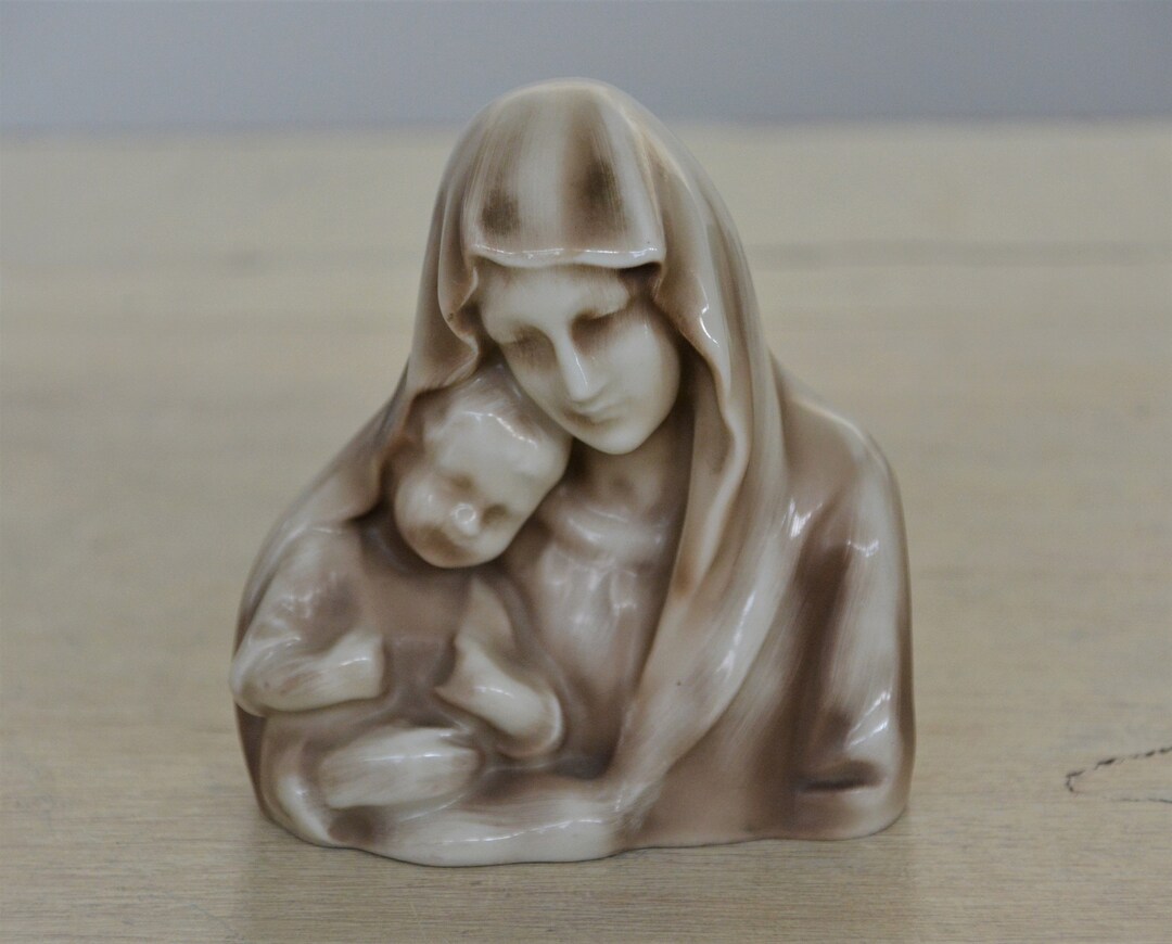 Art Deco Porcelain Virgin Mary Madonna With Child Jesus Bust Made by ...