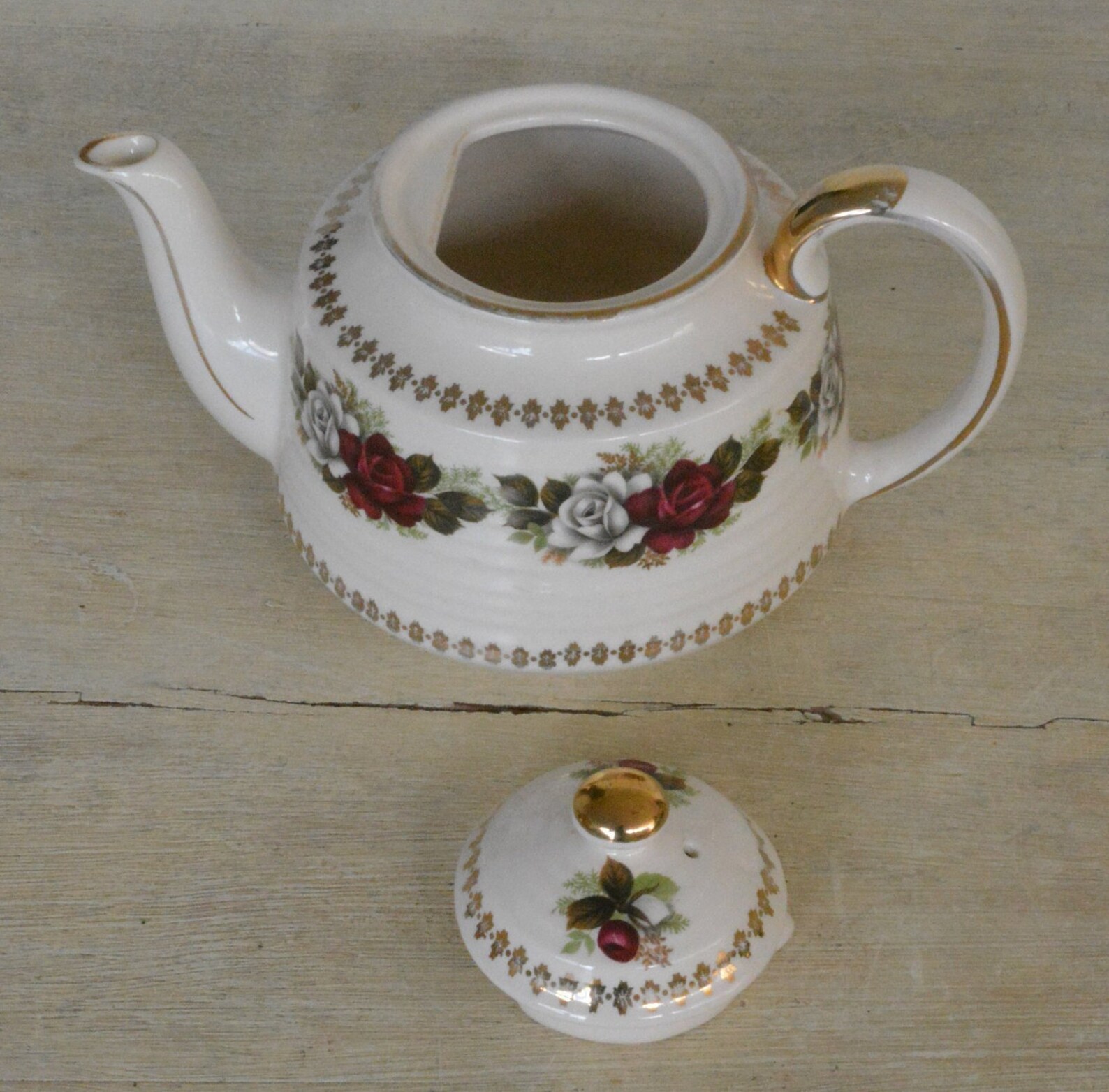 Vintage Sadler China Teapot with Gold lining and Floral Etsy