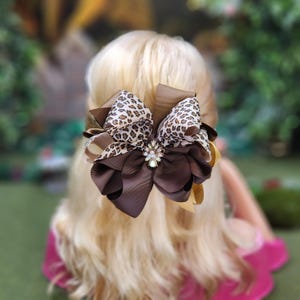 Leopard Cheetah Animal Print Grosgrain Boutique Pageant Style Brown Hair Bow
