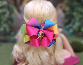 Colorful Grosgrain Ribbon Hair Bow: 5.5 Inch Charm Accent
