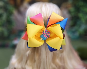 Colorful Grosgrain Ribbon Hair Bow: 5.5 Inch Charm Accent