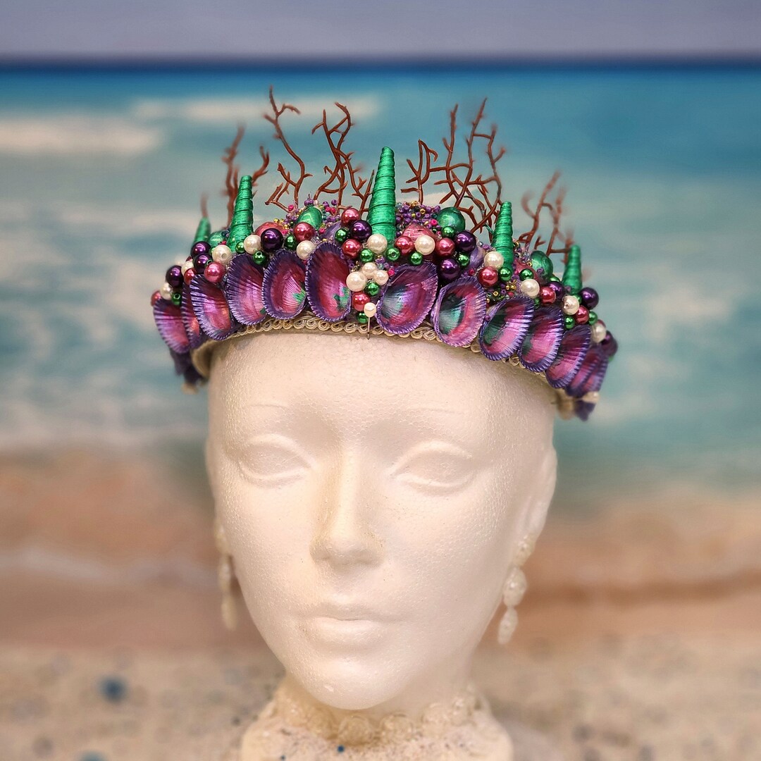 Mermaid Seashell Pearl Crown with Ties Handcrafted The Dreamer Mermaid Crown – Wild & Free Jewelry main image 2