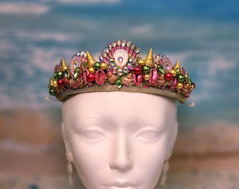 Seashell Crown: Pink Painted Shell Tiara, Mermaid Costume Halo