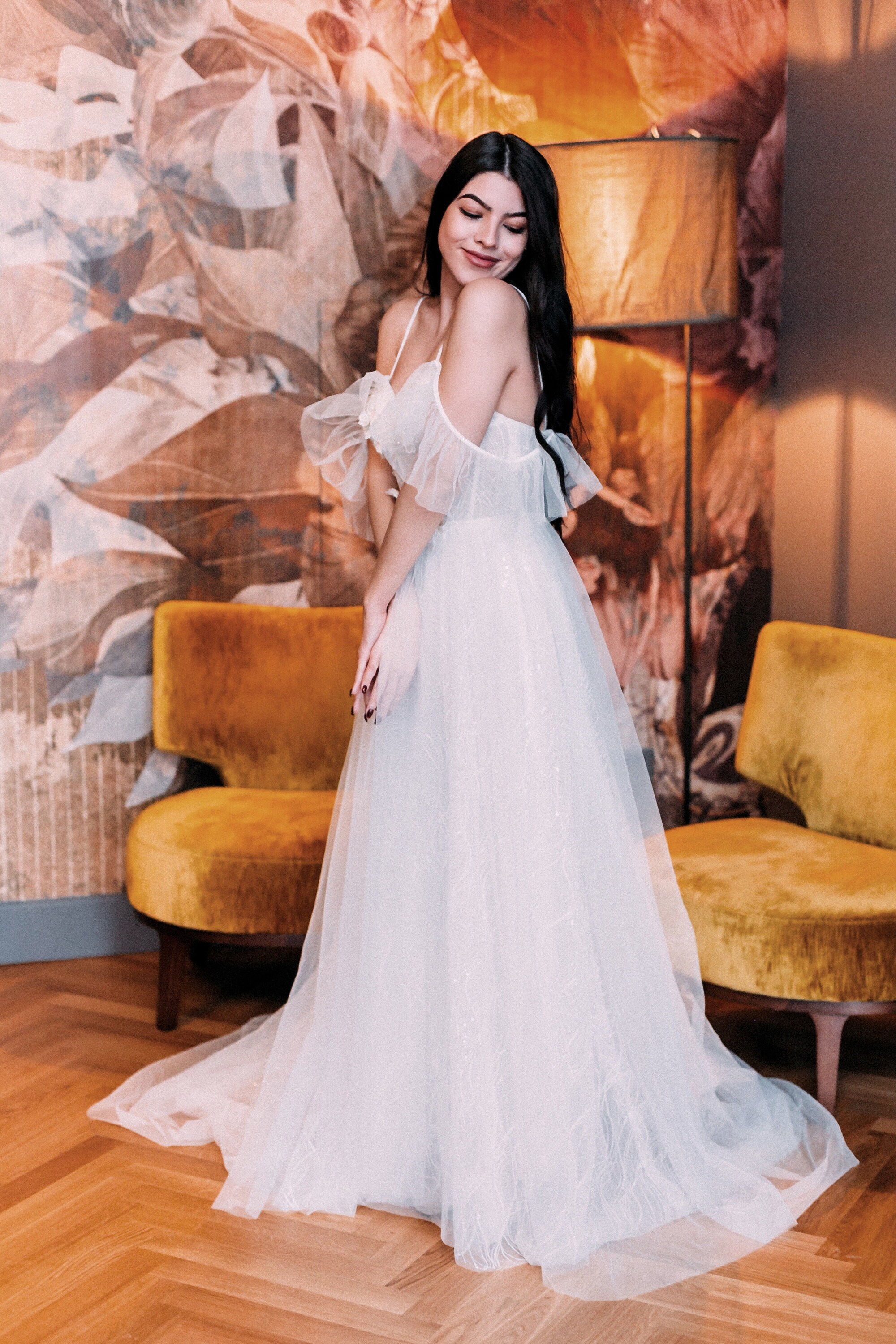 Bohemian A Line Deep Sweetheart Neckline Long Tulle Train Etsy