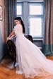 Beautiful Summer Wedding Style A-line Backless Long Train Tulle Wedding Dress with Short Bell Sleeves and Sparkling Lace Bodice Part 