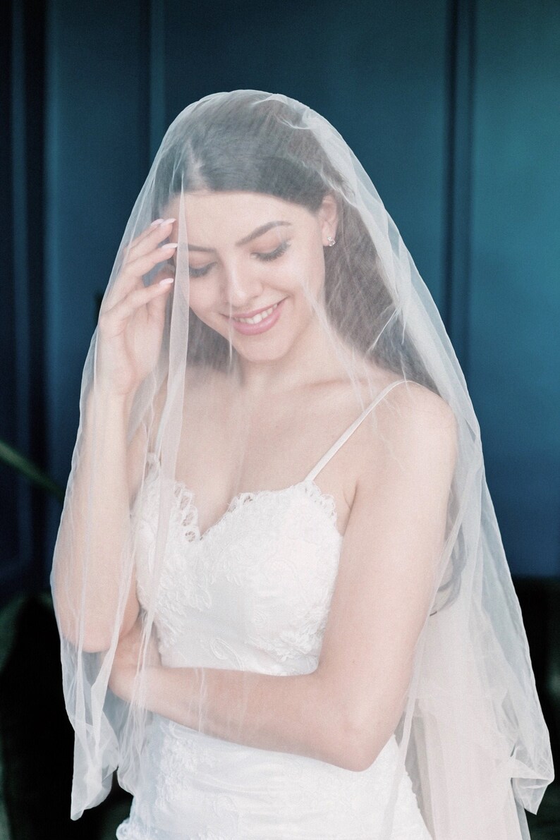 Stunning Two-tier Royal Length Champagne Color Tulle Veil Featuring Wide Golden Scalloped Edges and Attached to Comb