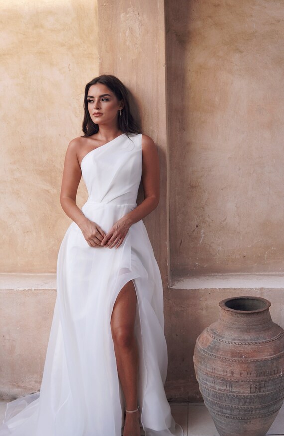 blue dress for baby girl Chiffon One Shoulder Sleeveless Bridesmaid Dress| Plus Size main image 1