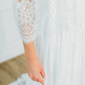 Boho Style A-line Off-shoulder Long Tail Lace Wedding Dress image 5