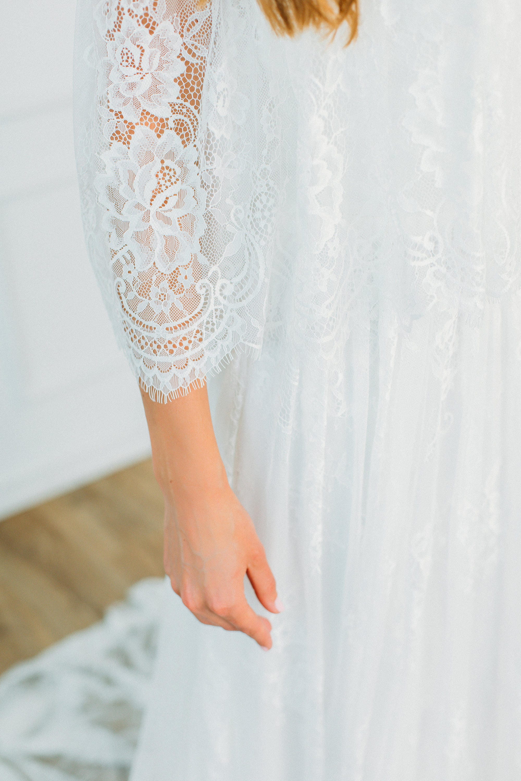A-Line Off-the-Shoulder Short Sleeve Lace Boho Wedding Gown TWA3962
