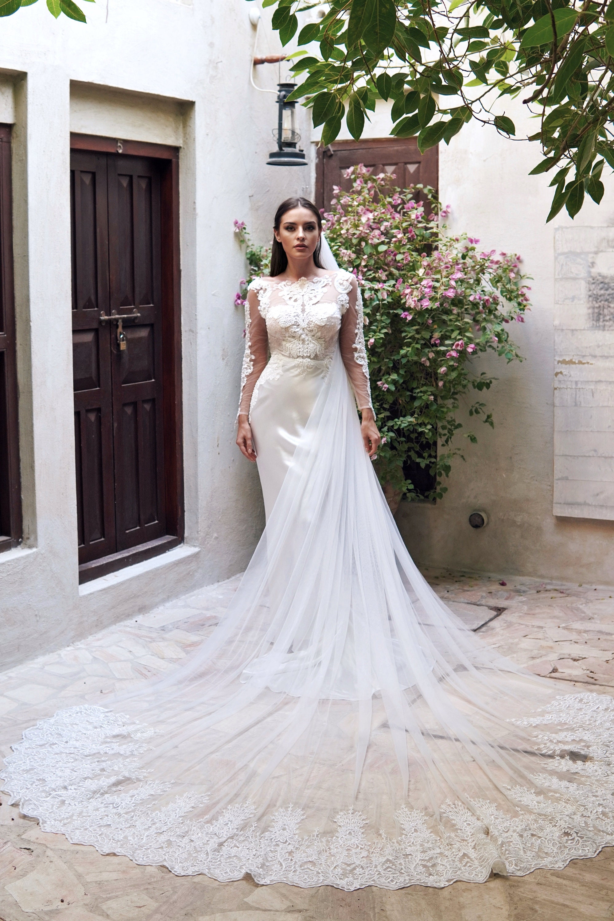 slim fit dress slacks Beautiful Form-Fitting Wedding Dress with Long Sleeves and Full Skirt –  Wedding Roof main image 1