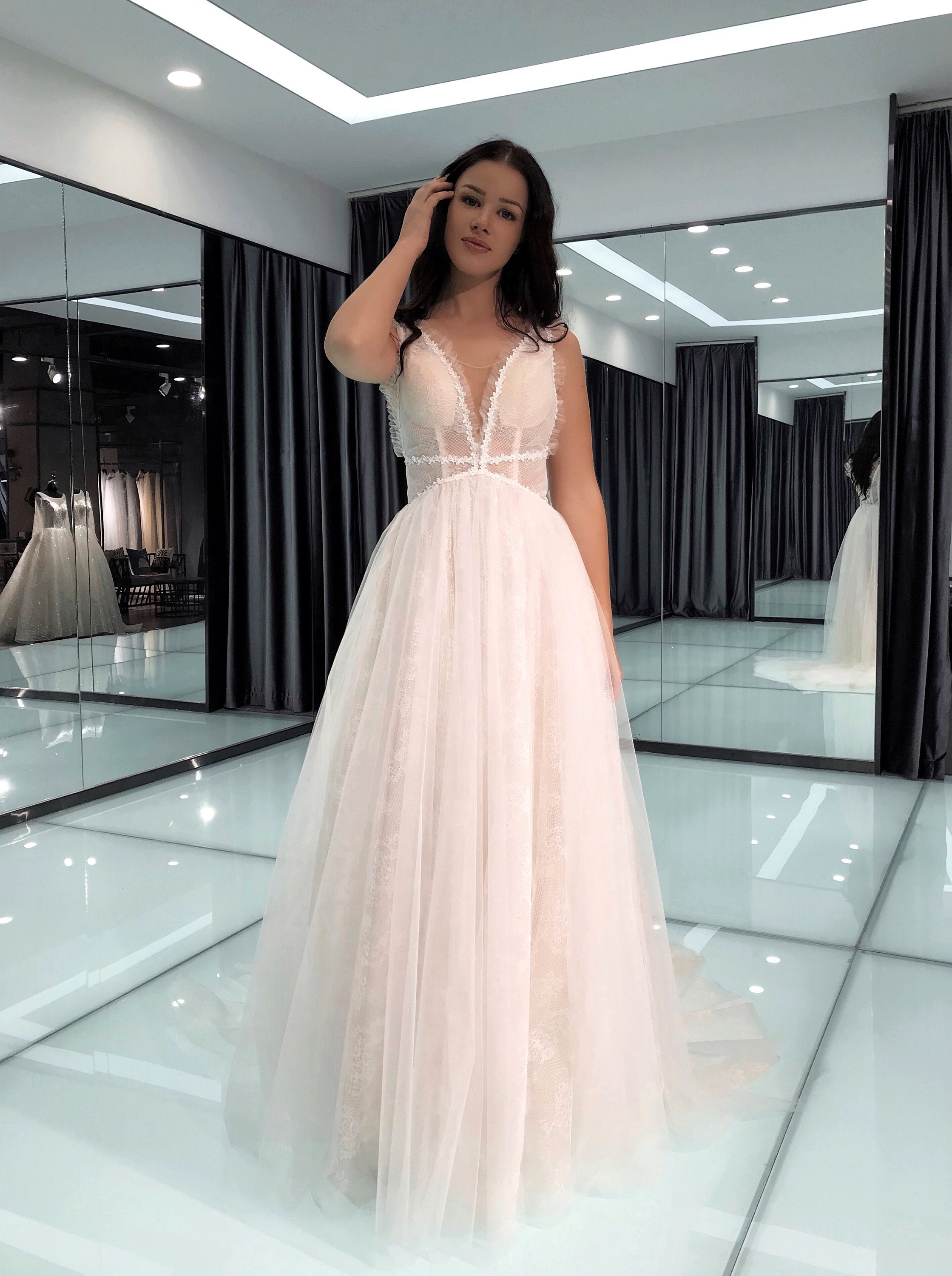 Charming Rustic Style A-line Deep V-cut 