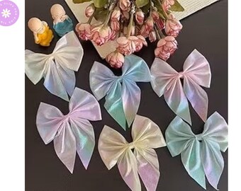 Handmade Bow Hair Clips Set | Pastel Ribbon Hair Bows Pack