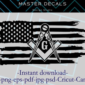 Digital files: Tattered US flag Masonic symbol* SVG,Cricut,png,eps,psd,psd,pdf,Cameo* Instant Download