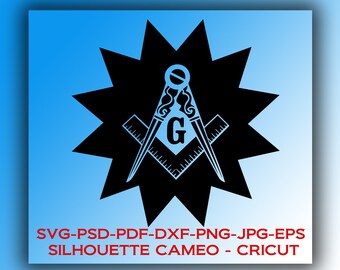 Digital files: Freemason Square and Compasses Masonic design  * SVG,DFX,PSD,eps,jpg, Silhouette Cameo, Cricut * Instant Download