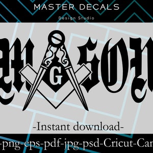 Archivo SVG masónico para Cricut y Silhouette / Descarga digital de masones / Símbolo de la masonería / Calcomanía de vinilo vectorial