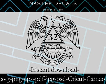 Digital files: Freemason 32nd degree Scottish Rite Masonic design * CRICUT, SVG, Cameo,dxf,psd,eps,jpg,pdf * Instant Download