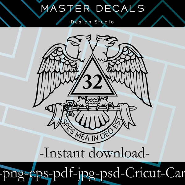 Digital files: Freemason 32nd degree Scottish Rite Masonic design * CRICUT, SVG, Cameo,dxf,psd,eps,jpg,pdf * Instant Download