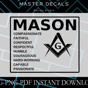 Digital files: Freemason &quot;A Mason Attributes&quot; masonic design -SVG,DFX,PSD, jpg,eps, Cricut, Silhouette Cameo *Instant Download*