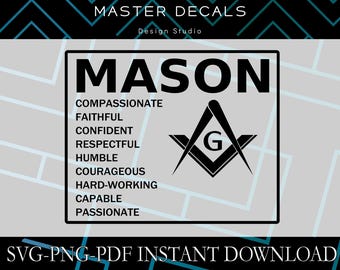 Digital files: Freemason "A Mason Attributes" masonic design -SVG,DFX,PSD, jpg,eps, Cricut, Silhouette Cameo *Instant Download*
